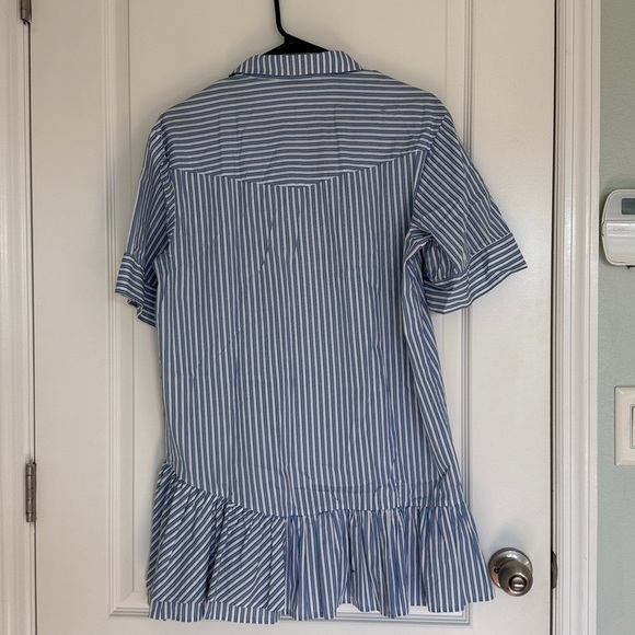 Zara Blue and Cream Striped Mini Dress Ruffle Frill Size Small Oversized - Picture 5 of 9